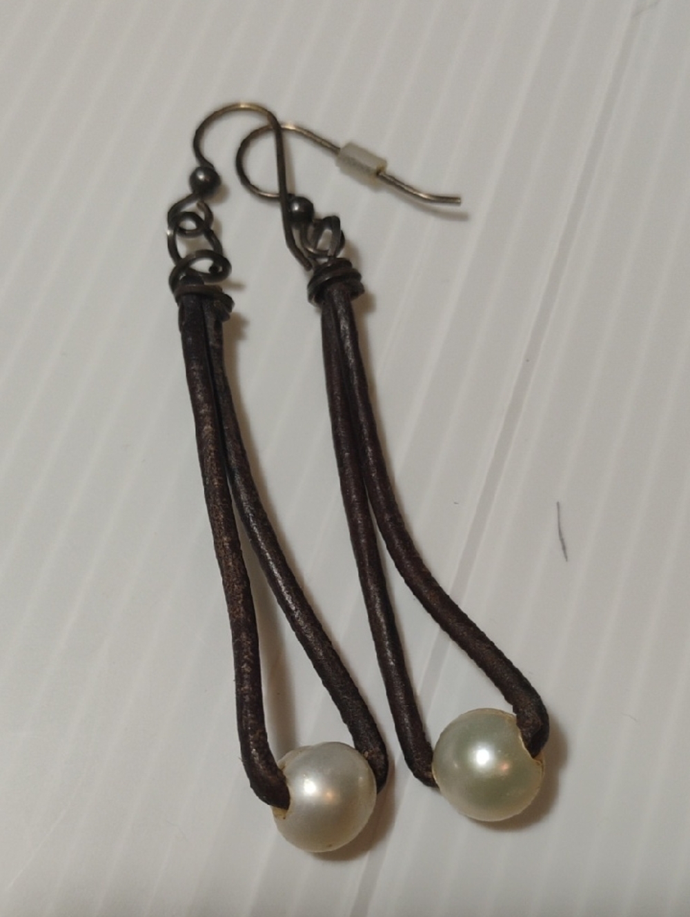 Leather Corded Pearl Drop Earrings